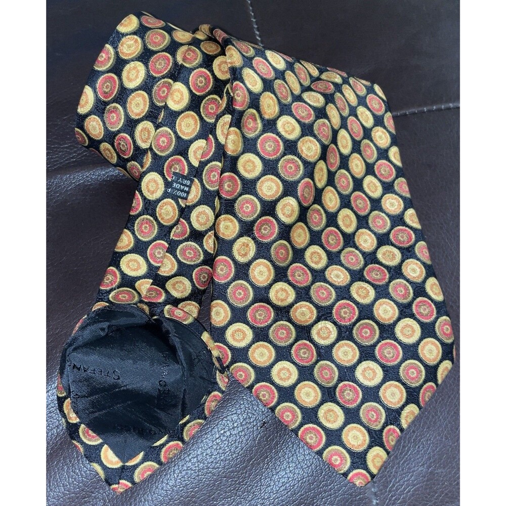 Stefano Ricci Silk Tie Italian Geometric Medallion Necktie Black Multi Color VTG